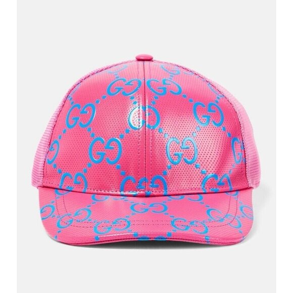 NWT Gucci - GG leather baseball cap PINK BLUE GG Size M 100% Authentic